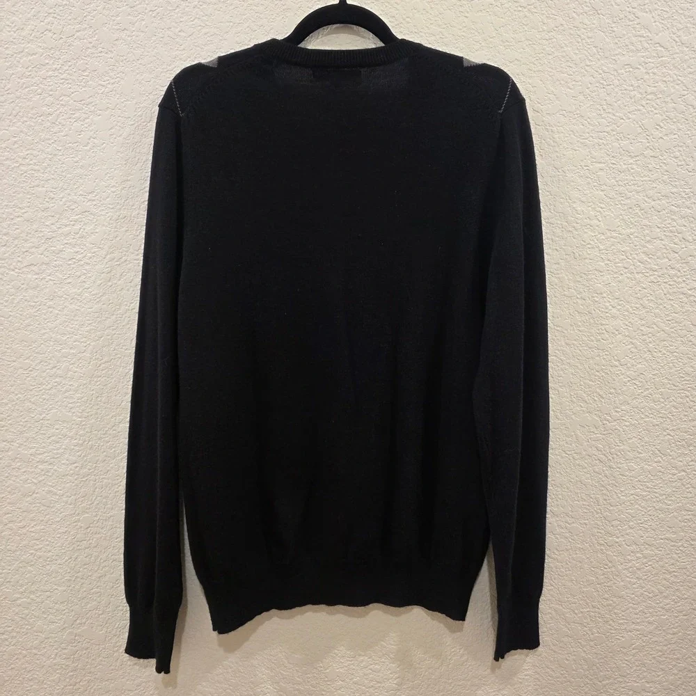 Express Design Studio Argyle Merino Wool V-Neck Sweater Mens M Black Preppy